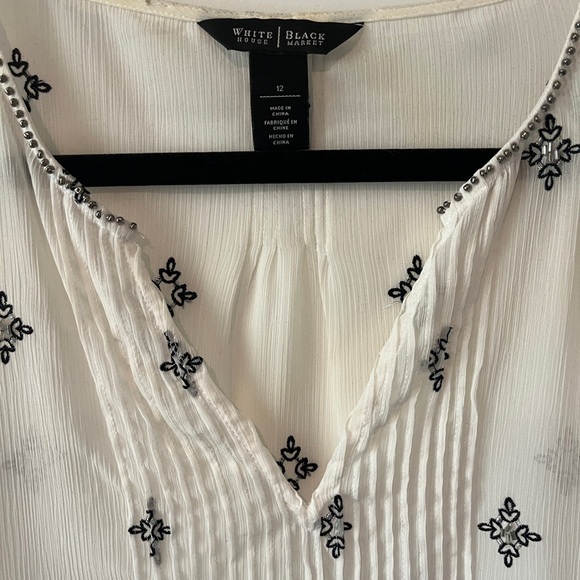 White House Black Market White and Black Women's Top 3/4 sleeve boho - Picture 5 of 14